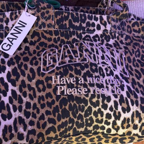 Ganni Brown Leopard Print Tote - Picture 2 of 3